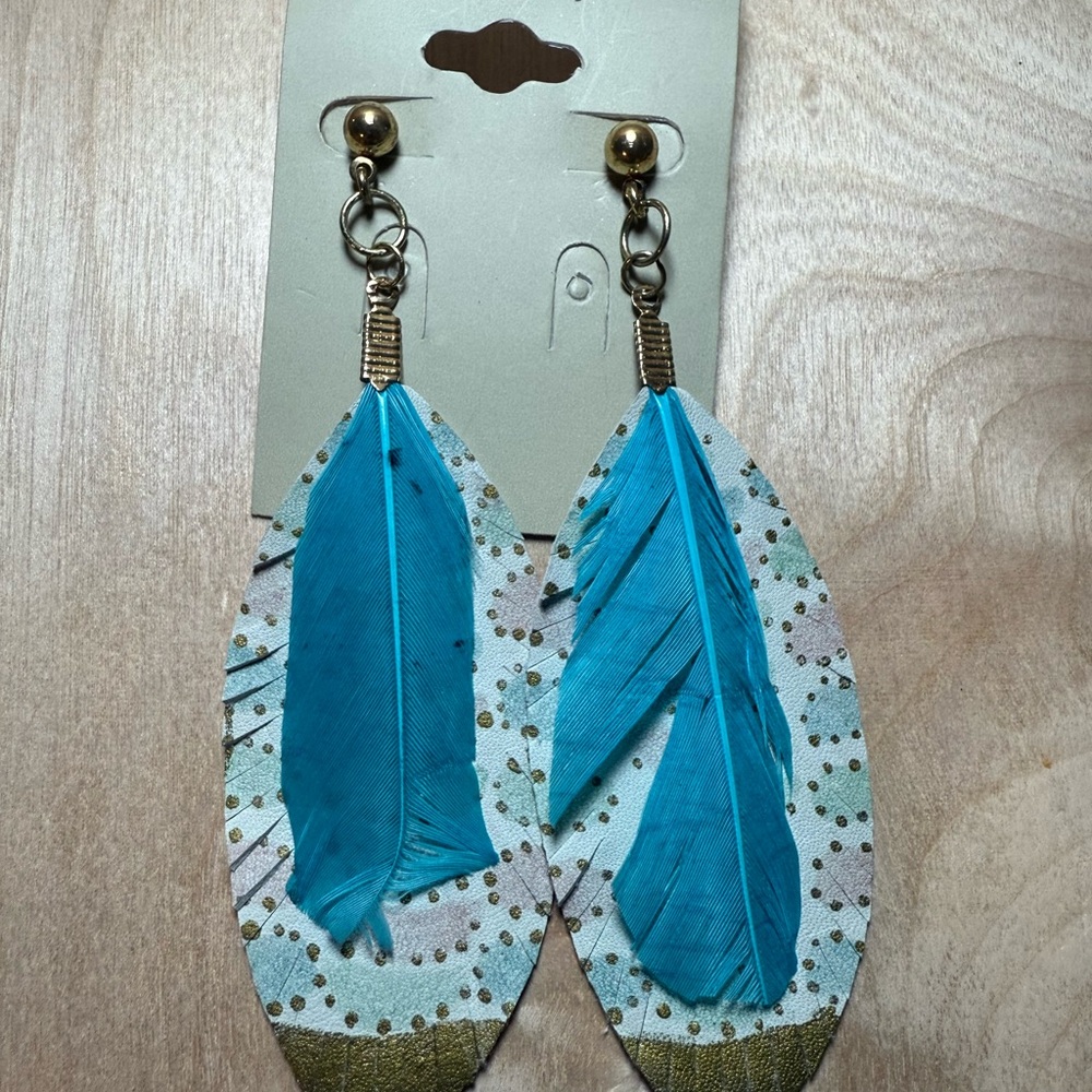 Charlie Paige Turquoise Feather Earrings‎